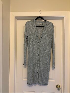 Anthropologie Long Ribbed Button-Front Sweater Dress - Heather Sage